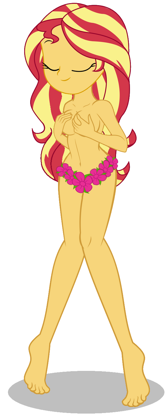 breasts closed_eyes equestria_girls female flower_bikini flower_skirt hasbro my_little_pony nudity sunset_shimmer touching_breast