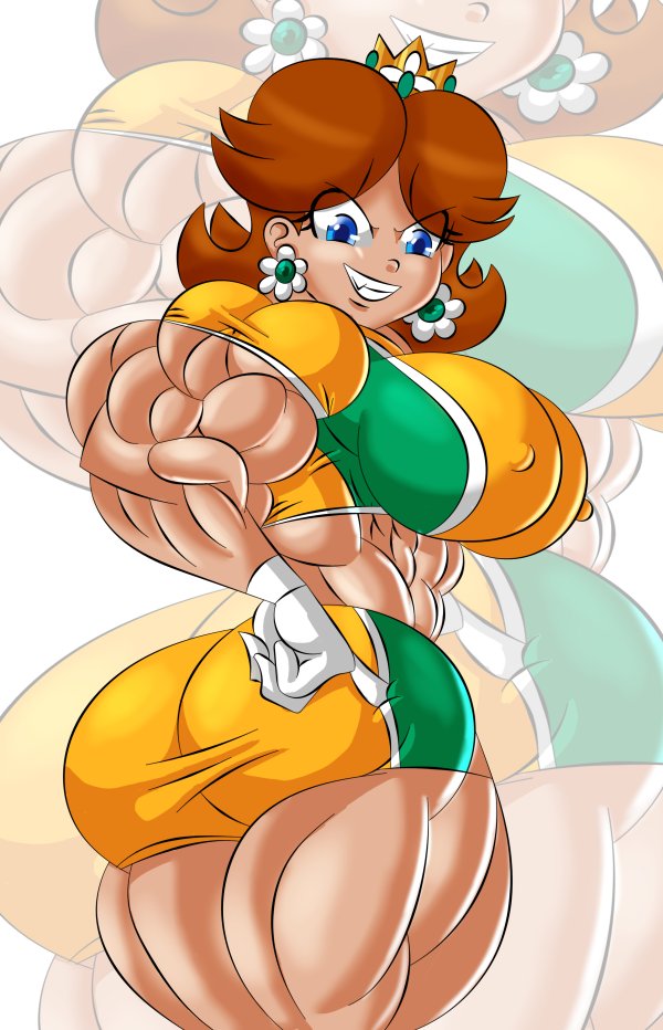 1girls artist_name ass ass_focus big_ass blue_eyes breasts brown_hair covered_nipples daisy's_hot_stuff_(trend) erect_nipples_under_clothes fat_ass female female_only gloves grin hand_on_hip huge_breasts hyper_muscles legs looking_at_viewer looking_back mario_(series) mario_strikers midriff muscular muscular_female nintendo orange_shorts pose posing princess_daisy seductive seductive_look seductive_smile sensual short_hair shorts sideboob siegfried129 smile soccer soccer_uniform solo sportswear thighs voluptuous