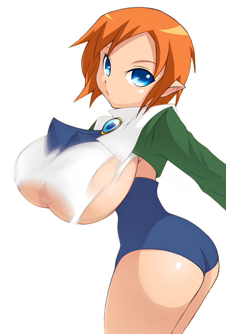 ass big_breasts bimbo blue_eyes breasts brown_hair disgaea gigantic_breasts huge_breasts large_breasts looking_at_viewer magic_knight_(disgaea) nippon_ichi_software short_hair sideboob underboob