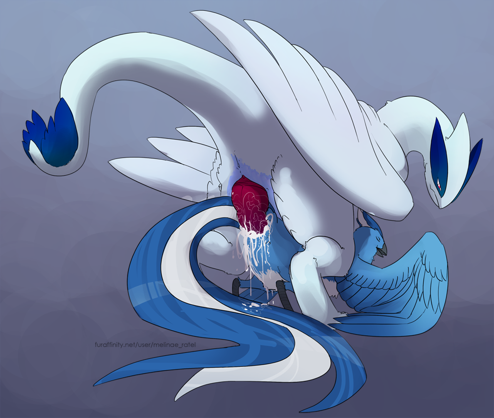 articuno avian bird closed_eyes cum cum_inside female from_behind lugia male melinaeratel open_mouth orgasm penetration penis pokemon pokemon_(species) reptile scalie simple_background straight vaginal_penetration wings