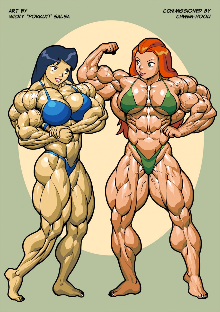 2girls abs alex_(totally_spies) amazon amazonian armpit armpits ass biceps big_ass bikini bikini_bottom bikini_top black_hair blue_eyes breasts britney_(totally_spies) buff buff_female clenched_hands clenched_teeth clothing commission extreme_muscles female female_focus female_only fit fit_female flexing flexing_bicep green_eyes human hyper hyper_muscles large_breasts light-skinned_female light_skin looking_at_viewer medium_breasts muscle muscle_expansion muscle_growth muscles muscular muscular_arms muscular_female muscular_legs muscular_thighs naked orange_hair pale_skin pecs pecs_with_breasts pokkuti pose posing pumped red_hair sam_(totally_spies) swimwear tagme thick_thighs thighs thong_bikini totally_spies veins veiny_muscles wide_hips wide_thighs