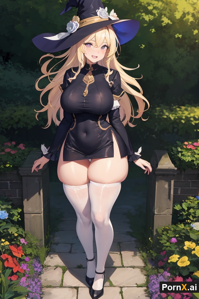 1girls ai_generated blonde_hair full_body high_heels huge_ass huge_breasts large_breasts pornx.ai round_ass seductive_pose smile standing stockings straight_hair thick_thighs witch witch_hat