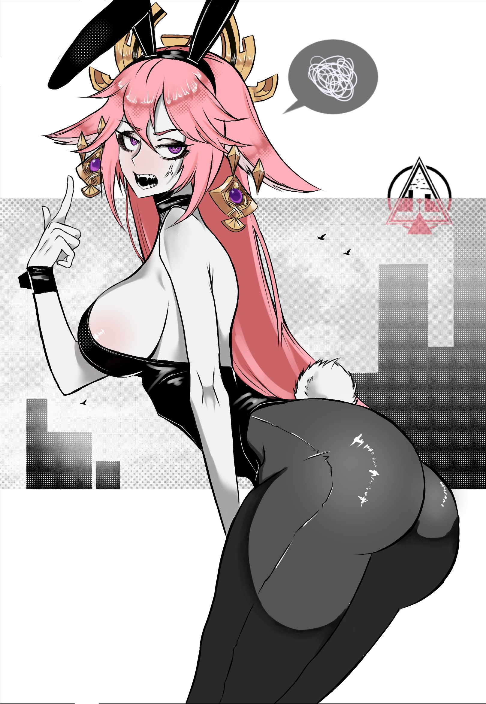1girls, ass, female, female only, genshin impact, huge ass, pink hair, tagme, yae miko