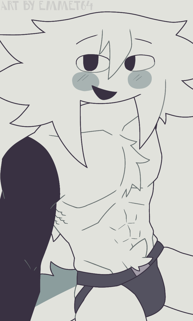 1boy 2024 abs biceps black_arms blank_background blush blush_lines bulge bulge_through_clothing bushy_pubes bushy_tail chest_fur chest_hair chest_tuft digital_drawing digital_media emmet64_(artist) engel_(fundamental_paper_education) fluffy_chest fluffy_tail fundamental_paper_education hair_down happy_trail ibispaintx jockstrap jockstrap_only looking_at_viewer male male_only monochrome muscular muscular_arms muscular_male pecs pectorals pubes pubic_tuft self_upload sitting smile smiling_at_viewer solo tail tuft twink twunk underwear underwear_only white_hair