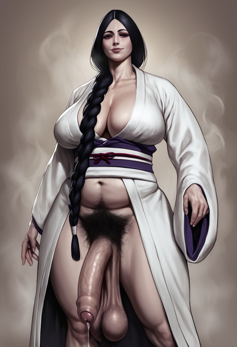 ai_generated armpit_hair aunt bleach briang1748 dojo futanari hakama_skirt large_breasts long_hair mature musk precum_drip pubic_hair seductive_look solo thick_ass thick_thighs uncircumcised uncut unohana_retsu