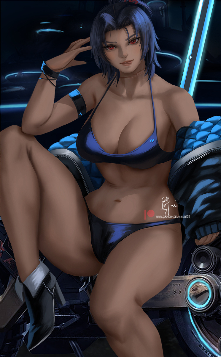 armpits ashera_(xenoblade) bikini dark-skinned_female large_breasts partially_clothed red_eyes tagme thick_thighs weisart wristband xenoblade_(series) xenoblade_chronicles_3