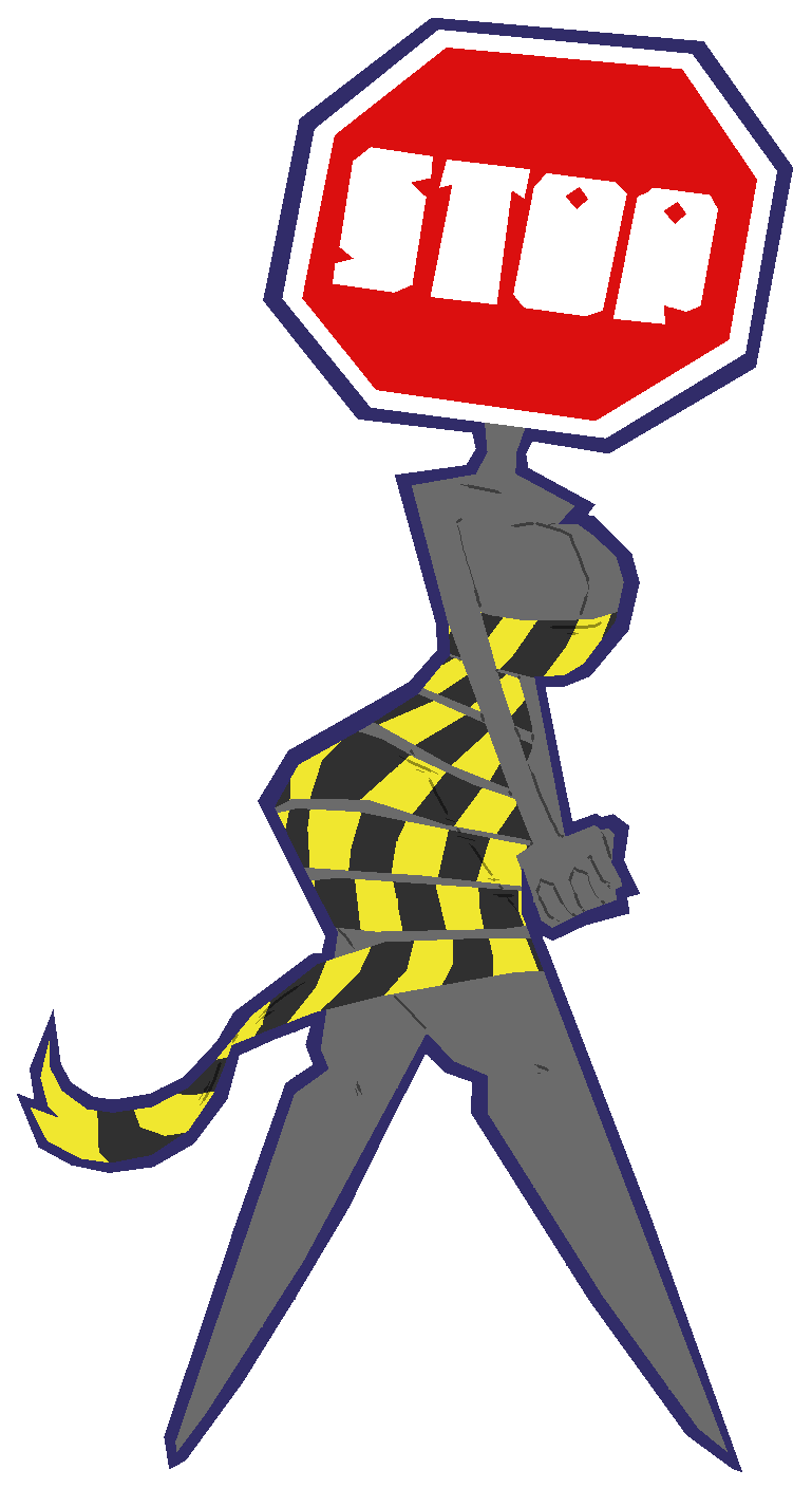 2024 animate_inanimate barefoot big_breasts big_head breasts grey_skin long_legs luznolindo_(artist) makeshift_clothes object_head original_character pixel_(artwork) pixel_art police_tape stop_sign tagme