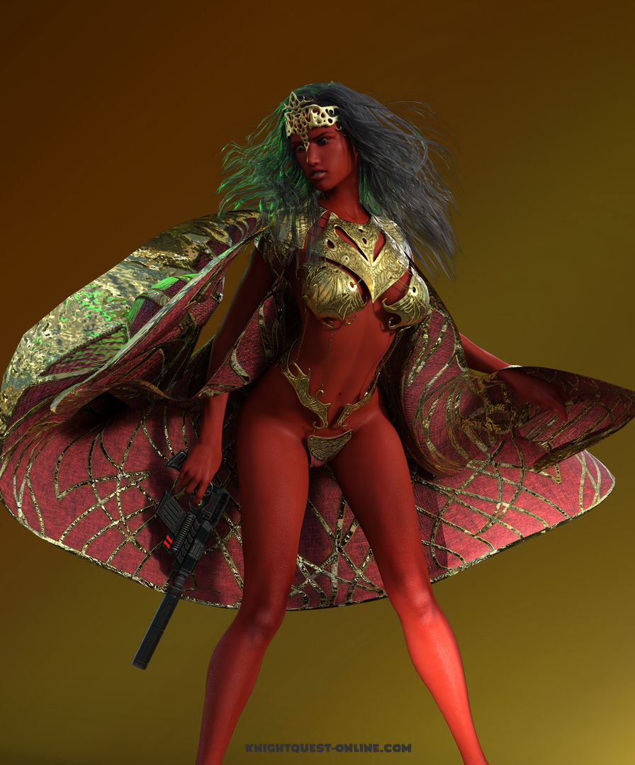 1girls 3d a_princess_of_mars bikini black_hair cloak dejah_thoris gun metal_bikini red_skin red_skinned_female stjude90 weapon