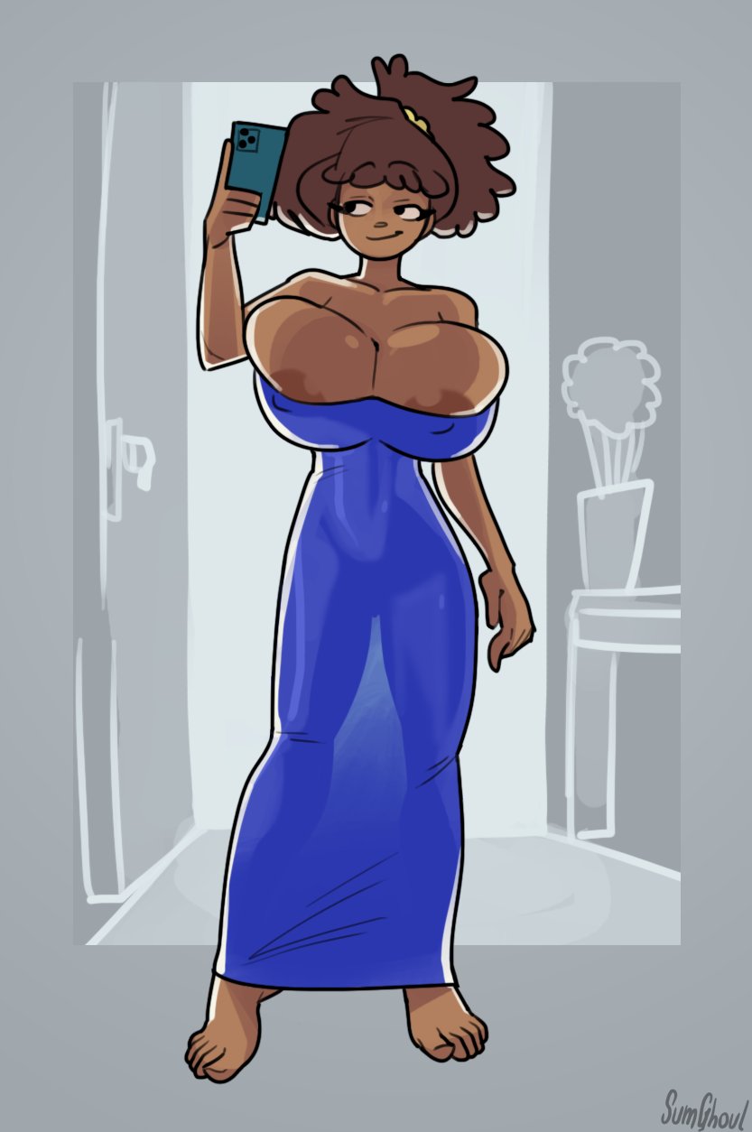 amphibia amphibia_(finale) amphibia_(series) anne_boonchuy big_breasts blue_dress dark-skinned_female disney disney_channel dress female female_only selfie sumghoul tagme thai tight_clothing transparent_clothing voluptuous