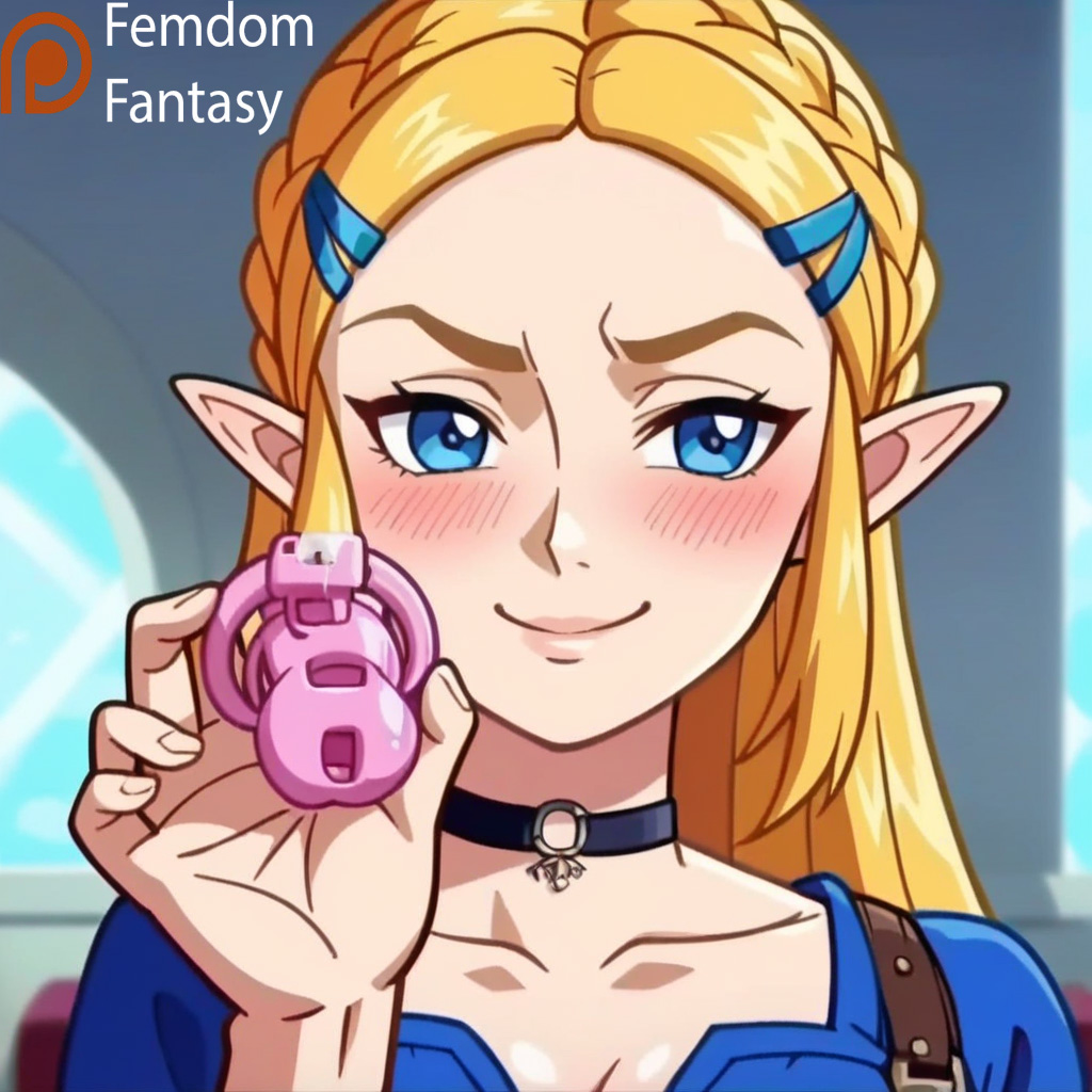 1girls ai_generated chastity chastity_cage chastity_device dominant_female domination dominatrix femdom femdomfantasyai locked offering offering_to_another offering_to_viewer princess_zelda slave solo the_legend_of_zelda zelda_(breath_of_the_wild)