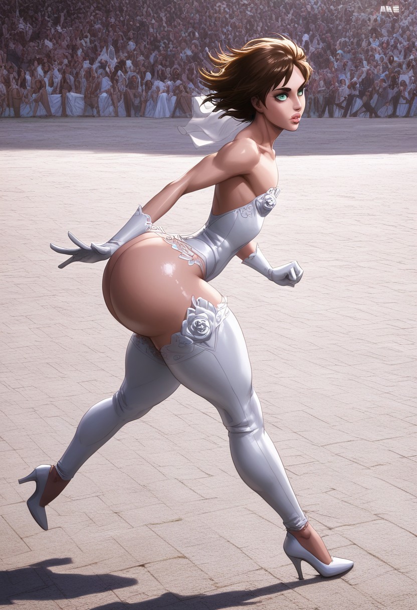 1boy ai_generated attack_on_titan big_ass bottom_heavy bottom_heavy_femboy bubble_butt crossdressing dress eren_jaeger femboy femboyarashi gigantic_ass high_heels huge_ass looking_at_viewer male male_only perfect_body shingeki_no_kyojin sissy wedding_dress