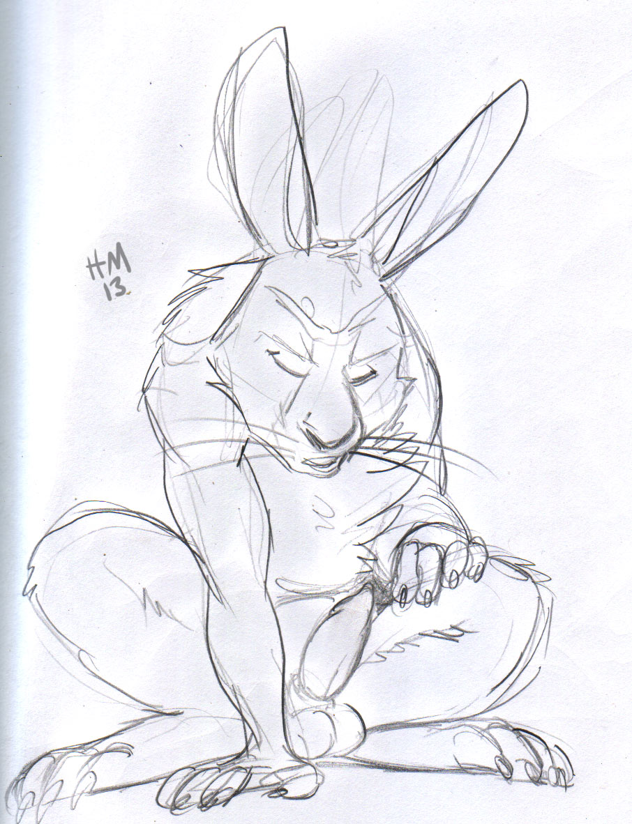 anthro balls big_ear boner bunnymund claws closed_eyes crouching erection lagomorph male male_only monochrome nude penis rabbit rise_of_the_guardians sheath solo