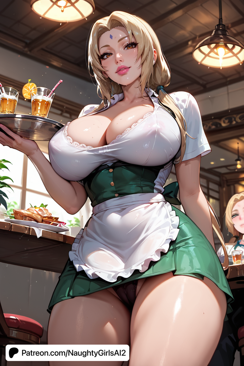 ai_generated alcohol apron beer beer_mug bendy_straw big_breasts blonde_hair blush boruto:_naruto_next_generations bottle breasts brown_eyes burger cameltoe cleavage covered_nipples cup drink drinking_glass drinking_straw female food french_fries glass holding_tray huge_breasts ice ice_cube indoors jewelry large_breasts lemon lemon_slice lips long_hair looking_at_viewer maid_apron mature mature_female menu milf mole mug naruto naruto_(series) naruto_shippuden naughtygirlsai pancake panties patreon_username plate restaurant see-through smile solo_focus sweat table thick_thighs thighs tray tsunade twintails underwear waist_apron waitress white_apron wine_glass