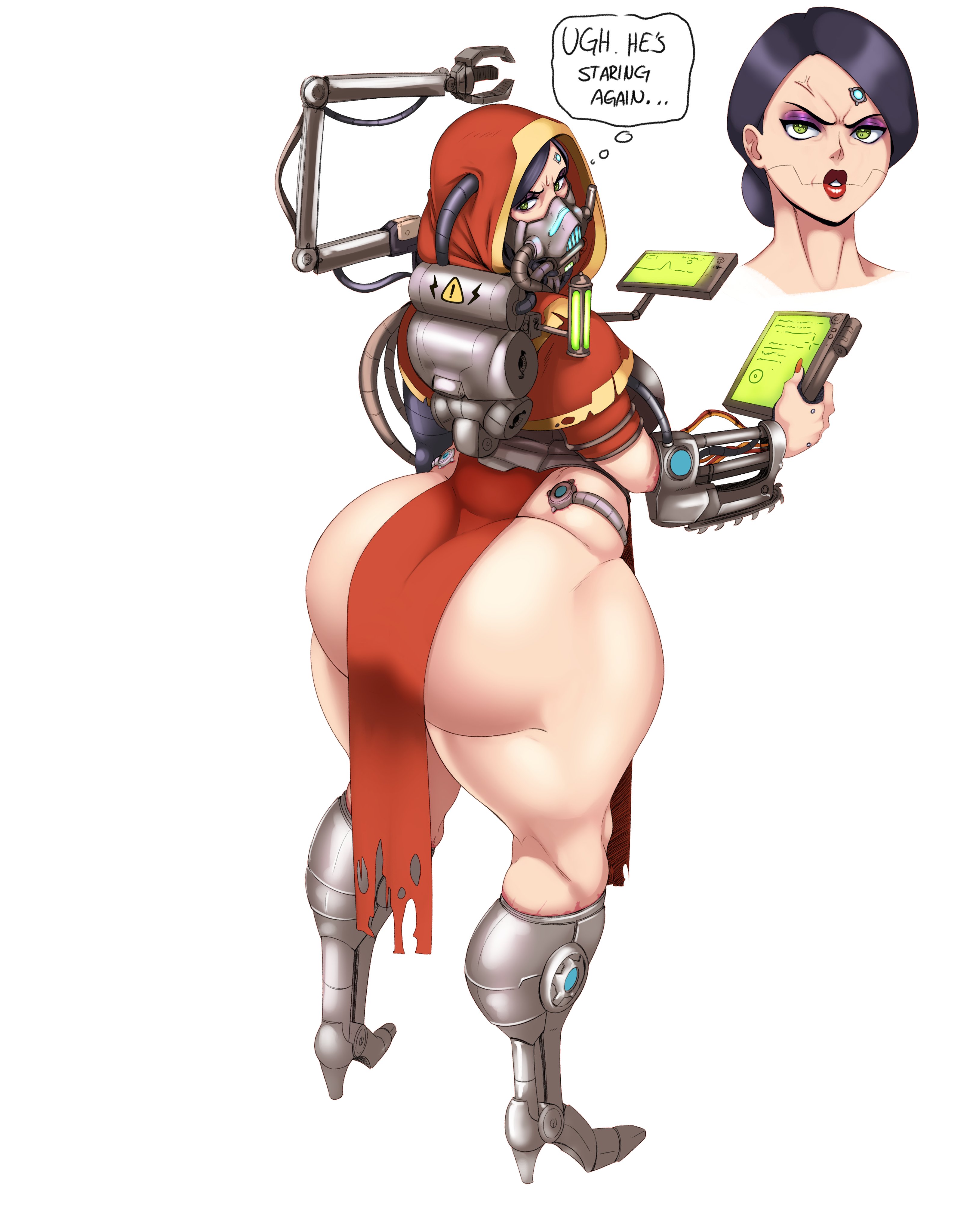 1girls, absurdres, adeptus mechanicus, ass, english text, female, female only, high heels, highres, huge ass, imperium of man, solo, solo female, sunnysundown, techpriest, text, thought bubble, warhammer (franchise), warhammer 40k