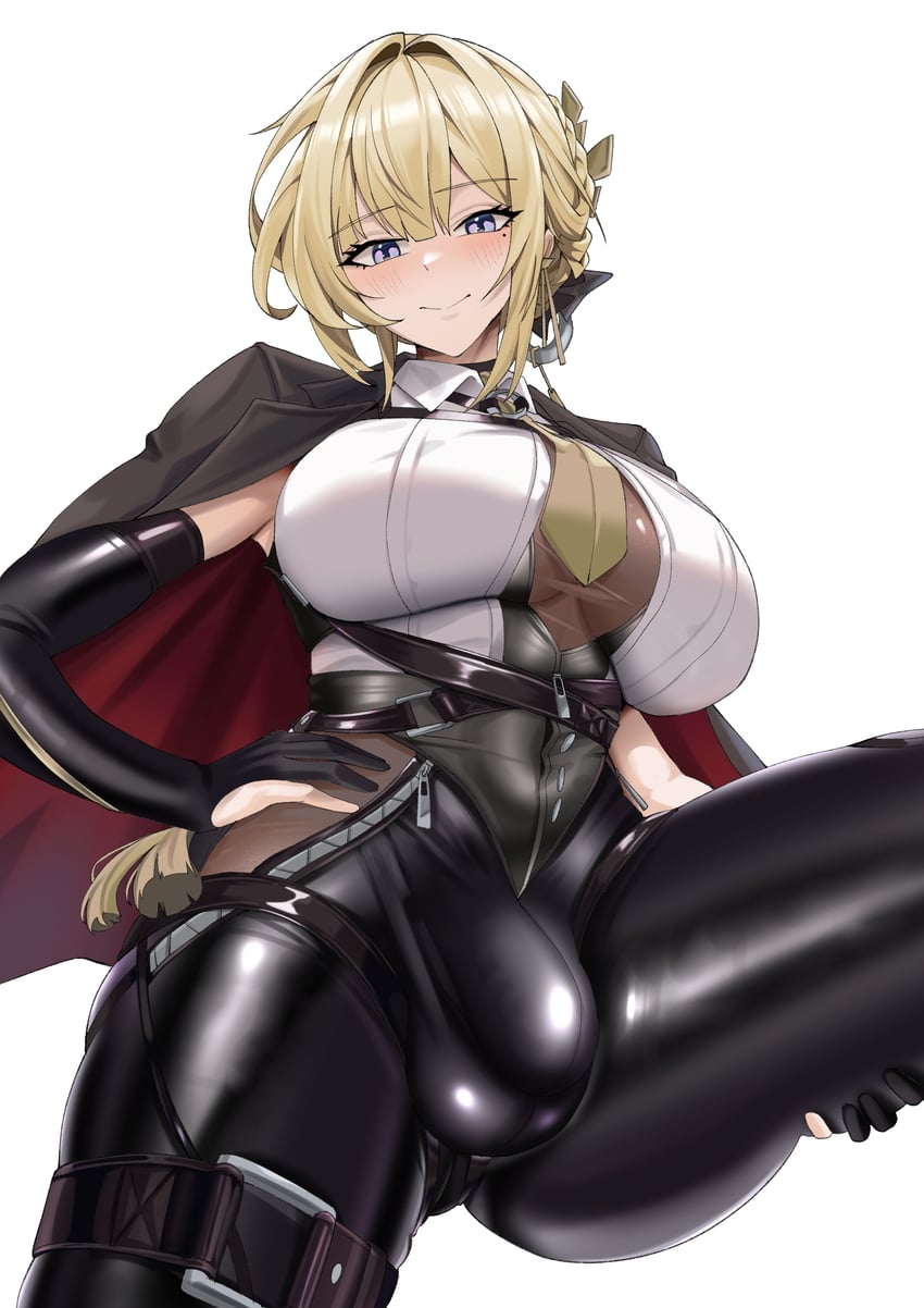 2d above_view artist_request big_balls big_breasts big_cock big_dick big_penis big_thighs blonde_female blonde_futa blonde_futanari blonde_hair bodyguard bottomless bottomless_futanari breasts bulge bulge_through_clothing bulge_under_clothes cock_under_clothes evelyn_(zenless_zone_zero) evelyn_chevalier fully_clothed futa_focus futa_only futa_solo futanari hoyoverse leather_pants mihoyo mihoyo_technology_(shanghai)_co._ltd. non-erect penis_under_clothes purple_eyes shirt zenless_zone_zero