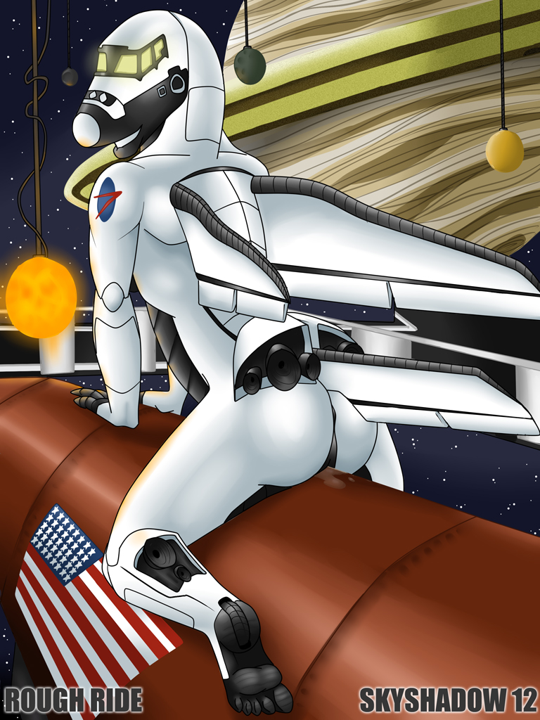 american_flag anthro ass female living_aircraft living_machine looking_at_viewer machine nasa pussy_juice skyshadow space space_shuttle spacecraft tail wet wings