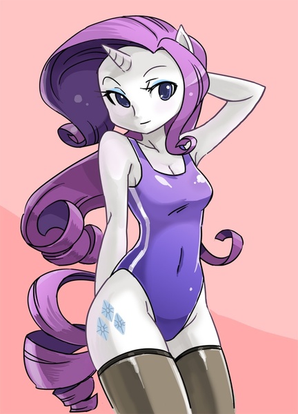 anthro friendship_is_magic leotard my_little_pony one-piece_swimsuit pony purple_hair rarity_(mlp) shepherd0821 small_breasts smooth_skin swimsuit thighhighs