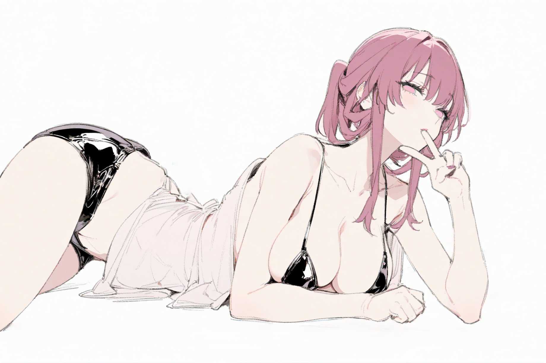 1girls, ass, bikini, breasts, female, honkai: star rail, kafka (honkai: star rail), large ass, large breasts, latex, lying on stomach, seductive, seductive eyes, seductive look, shirt