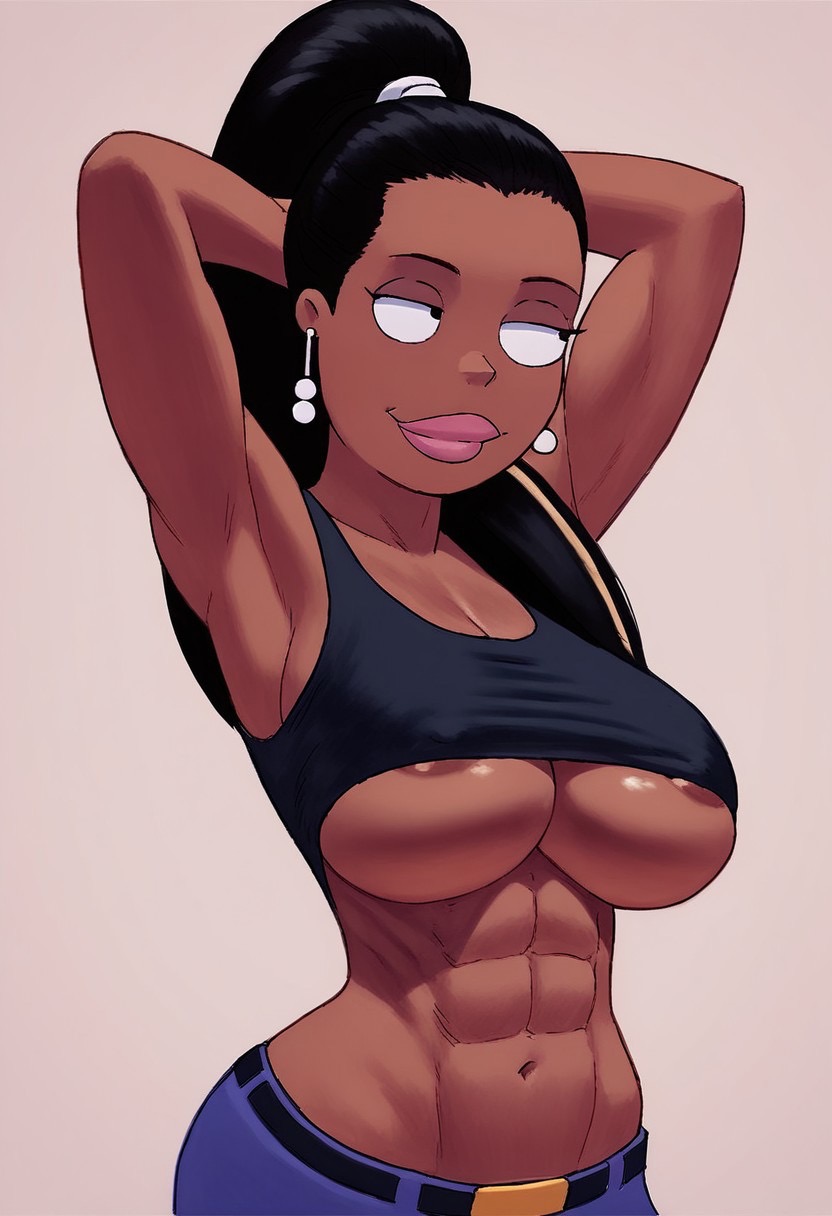 20th_century_fox abbs big_breasts big_breasts black_women busty busty_female dark-skinned_female ebony ero-sennin2024 family_guy hand_behind_head nipple_slip pink_lips ponytail roberta_tubbs six_pack smiling the_cleveland_show underboob