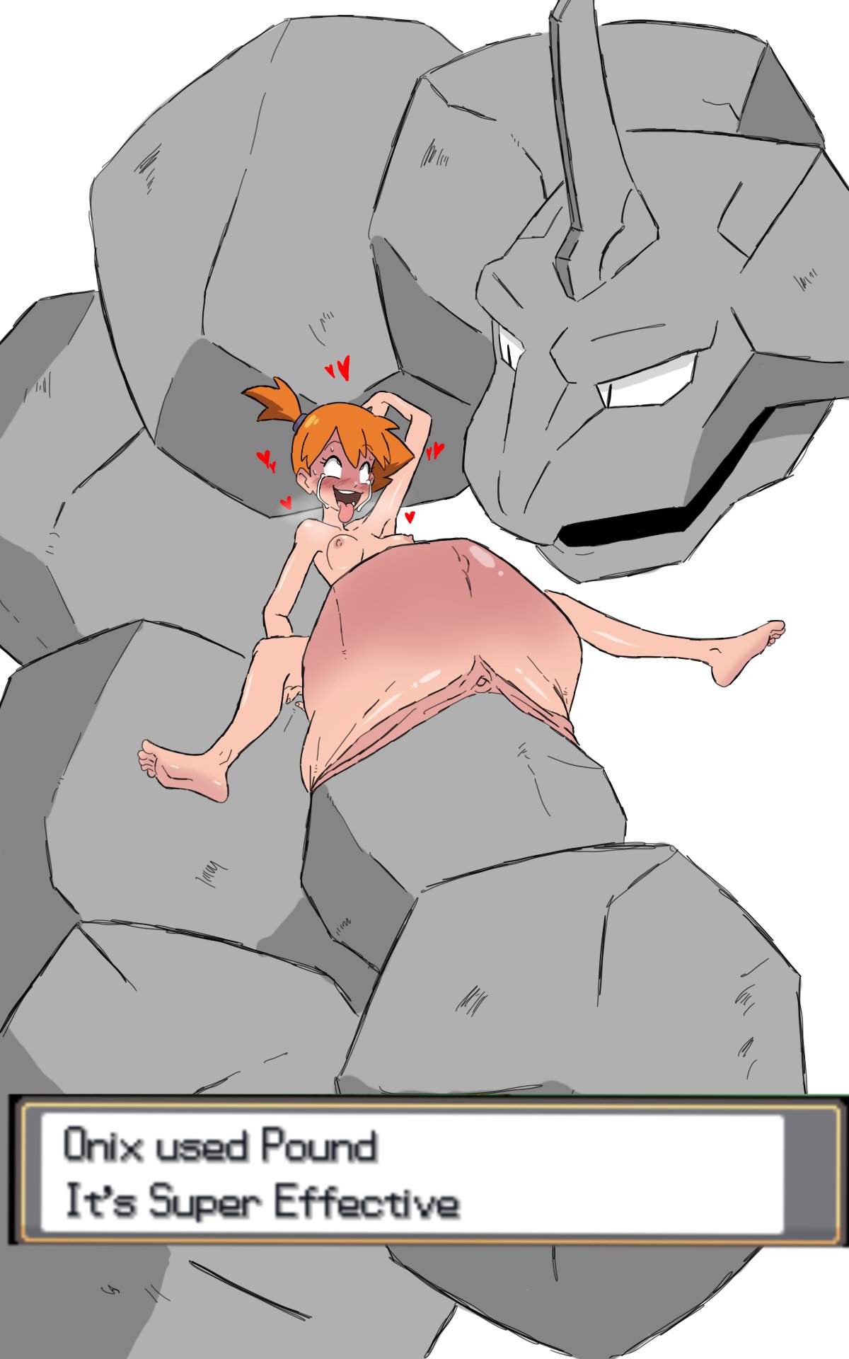 1boy 1girls 1pokemon ahe_gao big_dom_small_sub breasts completely_nude completely_nude_female crying deep_penetration eyes_rolling_back feet female female_penetrated grey_body human human_penetrated hyper hyper_penetration hyper_stomach_bulge impossible_fit kasumi_(pokemon) large_insertion male male_pokemon/female_human nude onix orange_hair orgasm_face penetration penis pokémon_(species) pokemon pokemon_(species) pokemon_on_female pokemon_penetrating pokemon_rgby pokephilia sex side_ponytail size_difference small_breasts smiling soles stomach_bulge stretched_pussy text_box whispmuffin