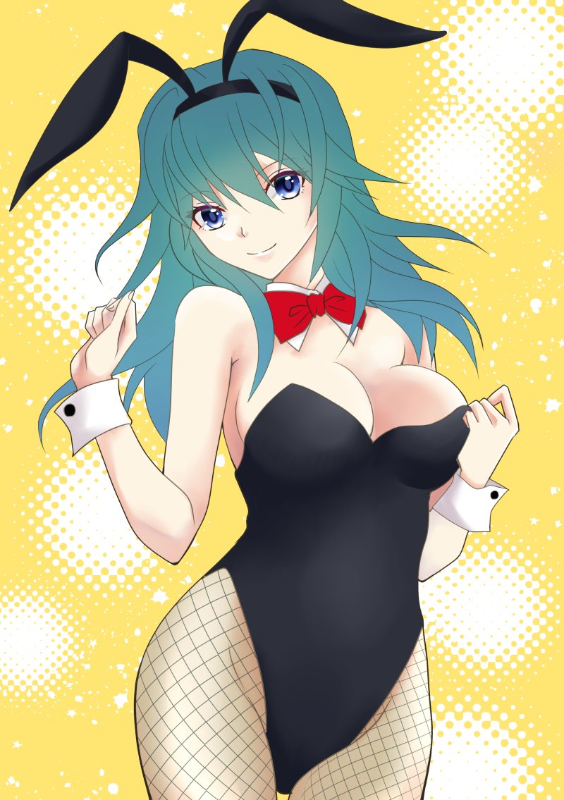 alternate_costume blue_eyes breasts bunny_ears bunny_girl bunnysuit byleth_(female)_(fire_emblem) byleth_(fire_emblem) byleth_(fire_emblem)_(female) female female_only fire_emblem fire_emblem:_three_houses looking_at_viewer nintendo solo sylphy_fe teal_hair