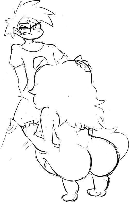 ass, big ass, big breasts, big butt, boyfriend (friday night funkin), breasts, canon couple, excited, female, friday night funkin, girlfriend (friday night funkin), male, monochrome, penis, simple background, sketch, sucking, sucking penis, white background, zomburnsfw