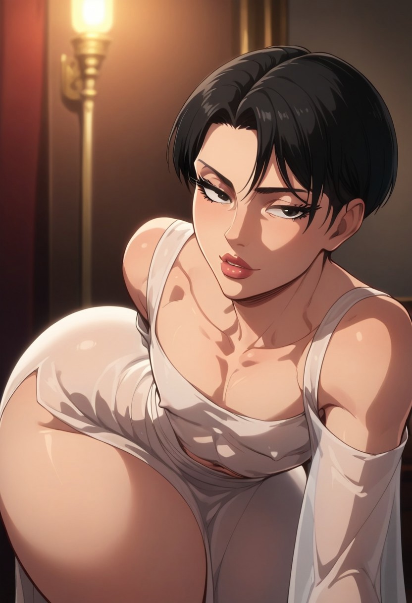 1boy ai_generated almost_naked attack_on_titan bedroom_eyes big_ass bimbo_lips bottom_heavy_femboy dress femboy femboyarashi girly hourglass_figure hyper hyper_ass levi_ackerman looking_at_viewer male male_only shingeki_no_kyojin solo_focus thick_thighs thin_waist wide_hips