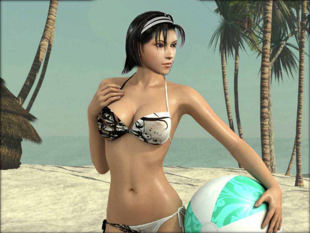 1girls 3d areola ball beach beach_ball big_breasts bikini black_hair breasts clothes erect_nipple hair hairband jun_kazama kazama_jun milf namco navel nipple see-through tekken tekken_2 tekken_tag_tournament tekken_tag_tournament_2 xkalipso