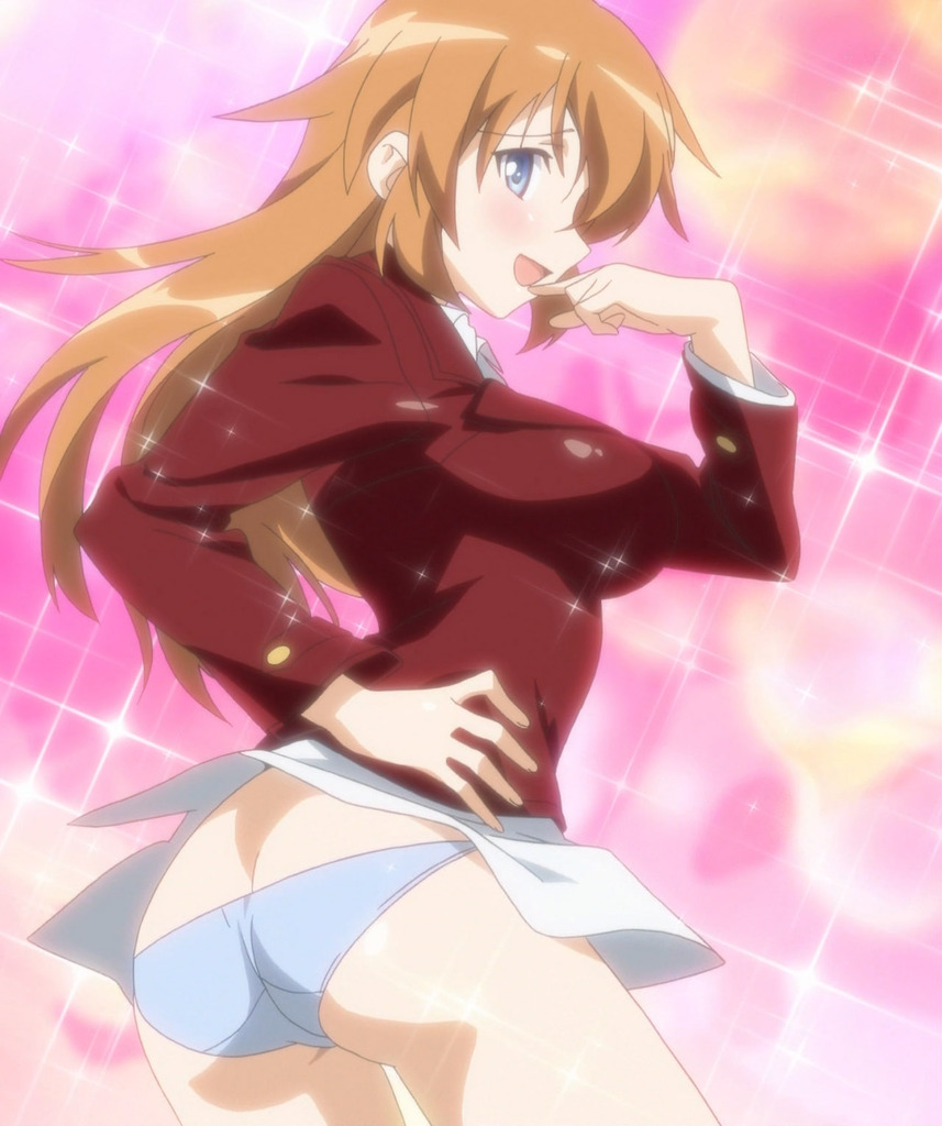 1girls blue_eyes blush breasts brown_hair cap charlotte_e_yeager clothing female heart large_breasts long_hair orange_hair panties screencap solo stitched strike_witches underwear