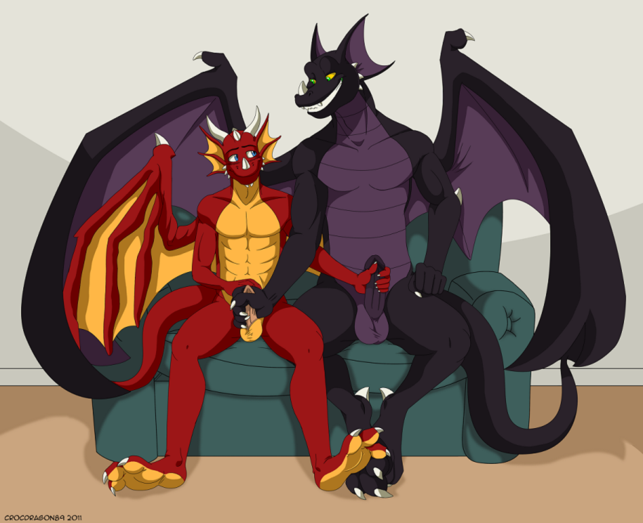 balls biceps crocdragon89 darix erection eye_contact gay horn looking_at_another male masturbation muscles nude paws penis sitting size_difference sofa uncut zeke_(crocdragon89)