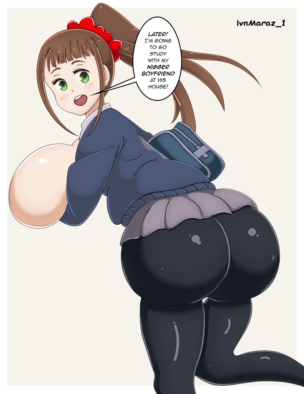 1girls ass ass_bigger_than_head big_ass big_breasts big_butt blush blush breasts brown_hair bubble_ass bubble_butt clothing curvy dat_ass dumptruck_ass dumptruck_butt english english_text enormous_ass enormous_butt fat_ass fat_breasts female green_eyes hitoribocchi_no_marumaru_seikatsu honshou_aru huge_ass huge_breasts hyper_ass ivnmaraz_1 light-skinned_female light_skin long_hair looking_back open_mouth pawg ponytail school_uniform skirt small_waist speech_bubble sweater text the_n_word thick_ass thick_thighs thin_waist voluptuous whore wide_hips