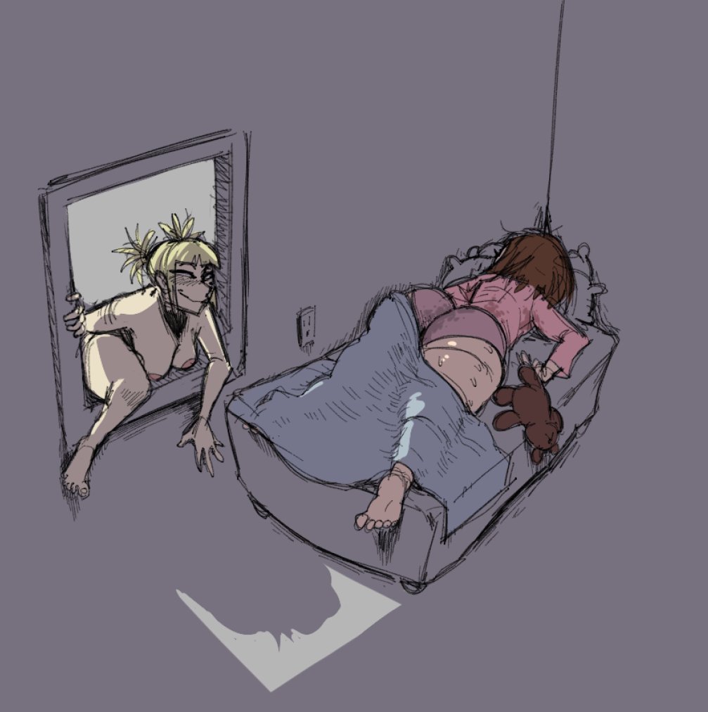 2girls ass bed bedroom big_ass dustedburger fat_ass female himiko_toga imminent_sleep_molestation large_ass my_hero_academia ochako_uraraka panties simple_background sleeping sneaking sneaky stuffed_animal swamp_ass sweat sweaty sweaty_body sweaty_butt teddy_bear yuri