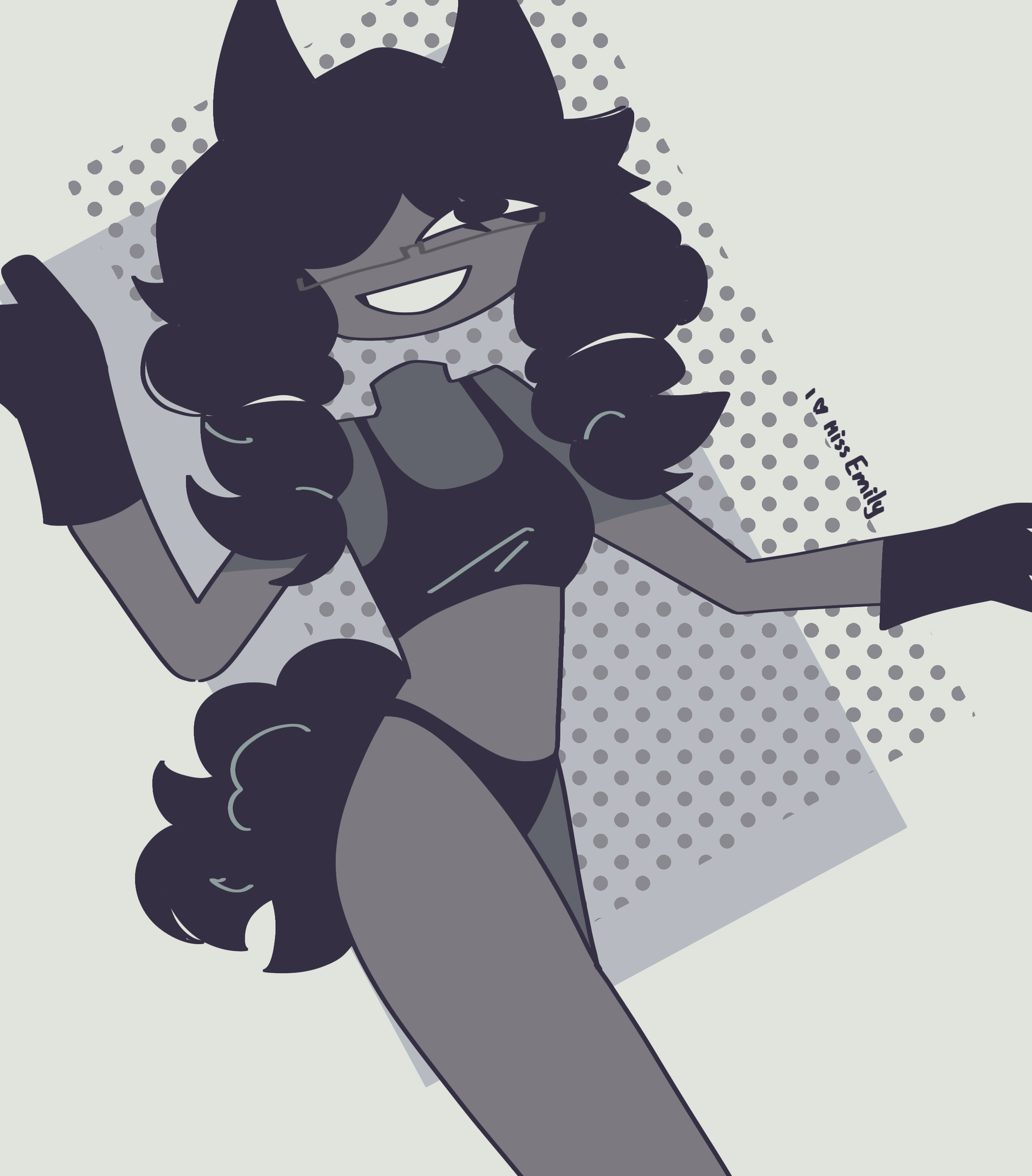 black body, black eyes, black hair, black lingerie, black underwear, curly hair, fundamental paper education, horns, lingerie, miss emily (fundamental paper education), strane fpe, tail, underwear