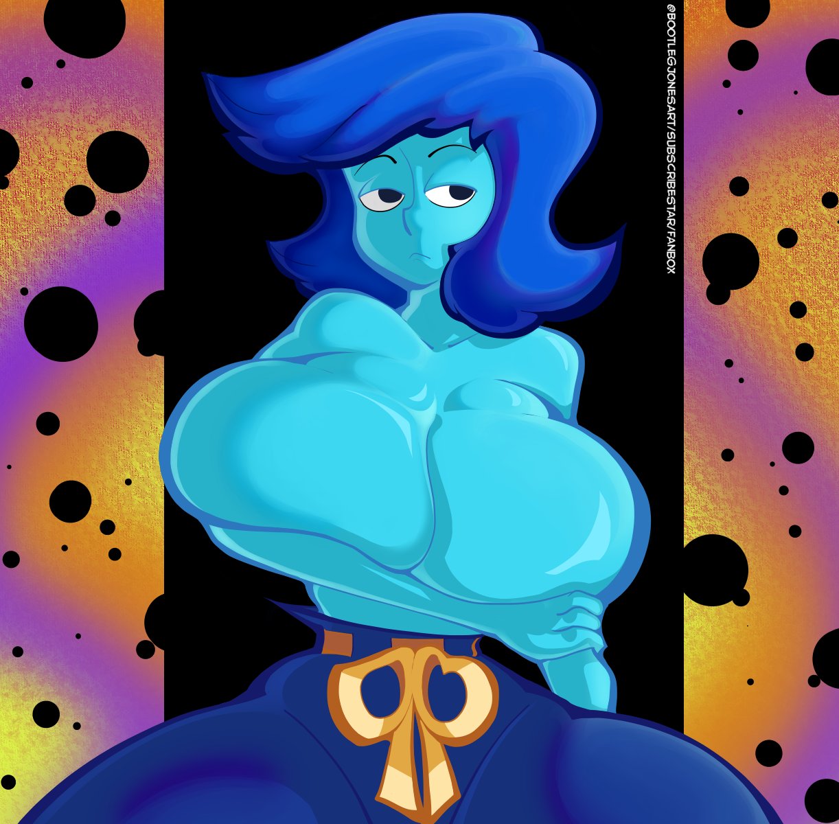 big_breasts blue_body blue_breasts blue_clothes blue_eyes blue_hair blue_skin bootlegjones breasts cartoon_network covered_nipples covering_breasts gem_(species) huge_breasts lapis_lazuli_(steven_universe) large_breasts looking_at_viewer short_hair steven_universe topless topless_female voluptuous