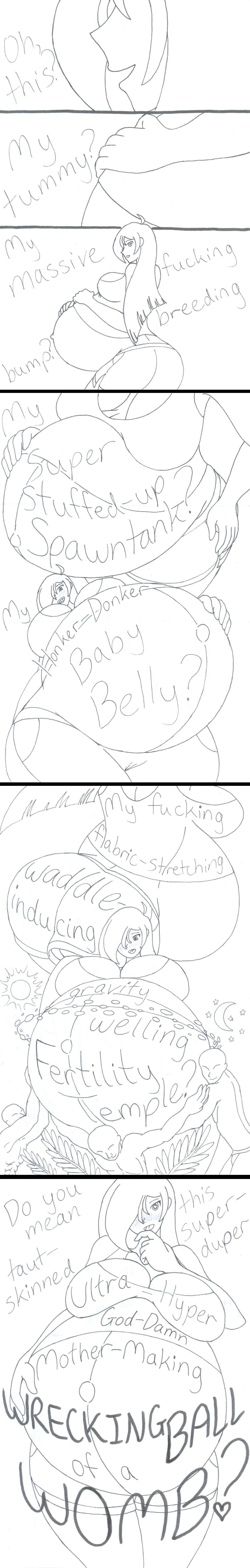 1girls ahoge bad_quality big_belly big_breasts bloated_belly blush cleavage clothed clothing colorless fat_ass female female_only flirting heart-shaped_pupils hyper_ass hyper_belly hyper_breasts hyper_pregnancy long_hair meme navel oc outie_navel pregnant pregnant_with_multiples roukaryu sketch text uncolored