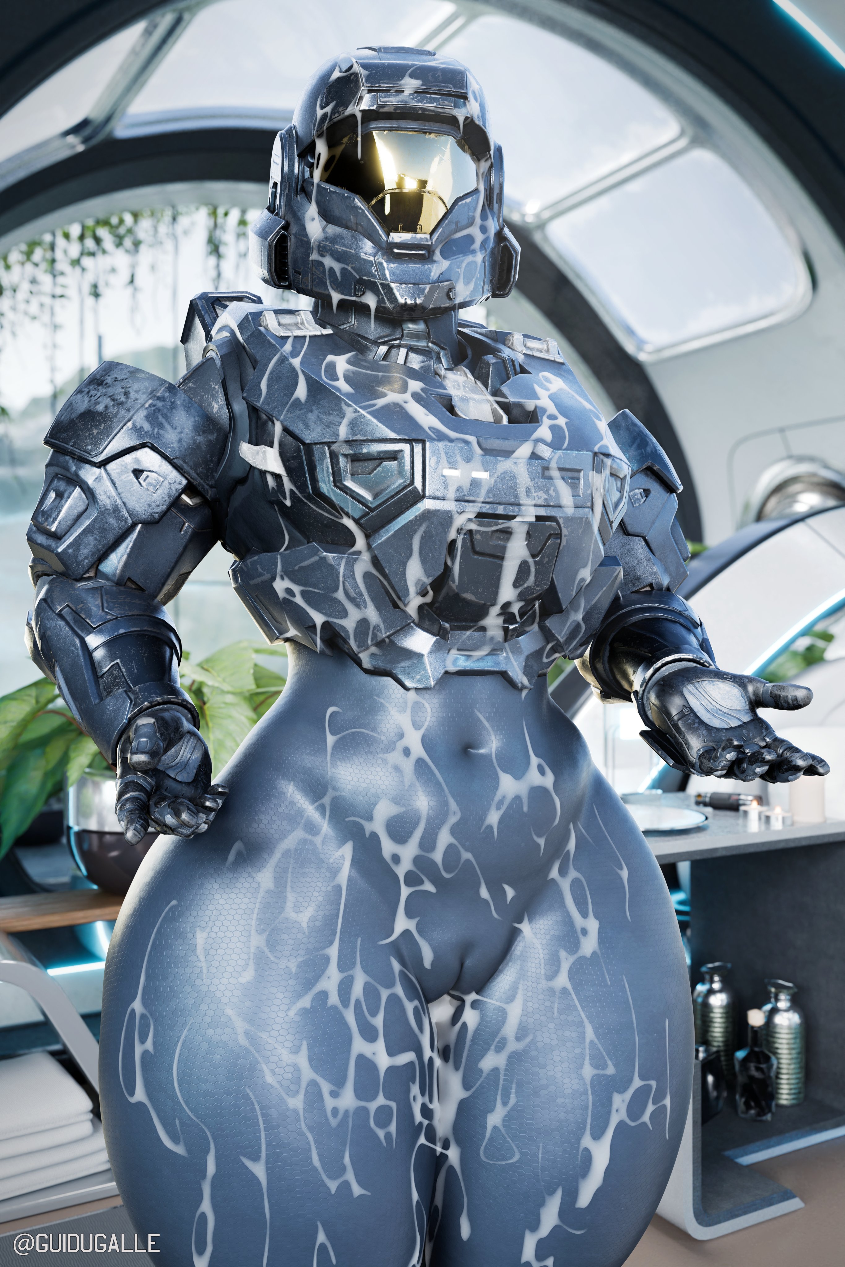 2024, 3d, armored female, bodysuit, cameltoe, cum, cum on body, female, female spartan (halo), guidugalle, guimontag, halo (series), lizzy (guimontag), power armor, pussy, rigid3d (model), spartan (halo), thick thighs