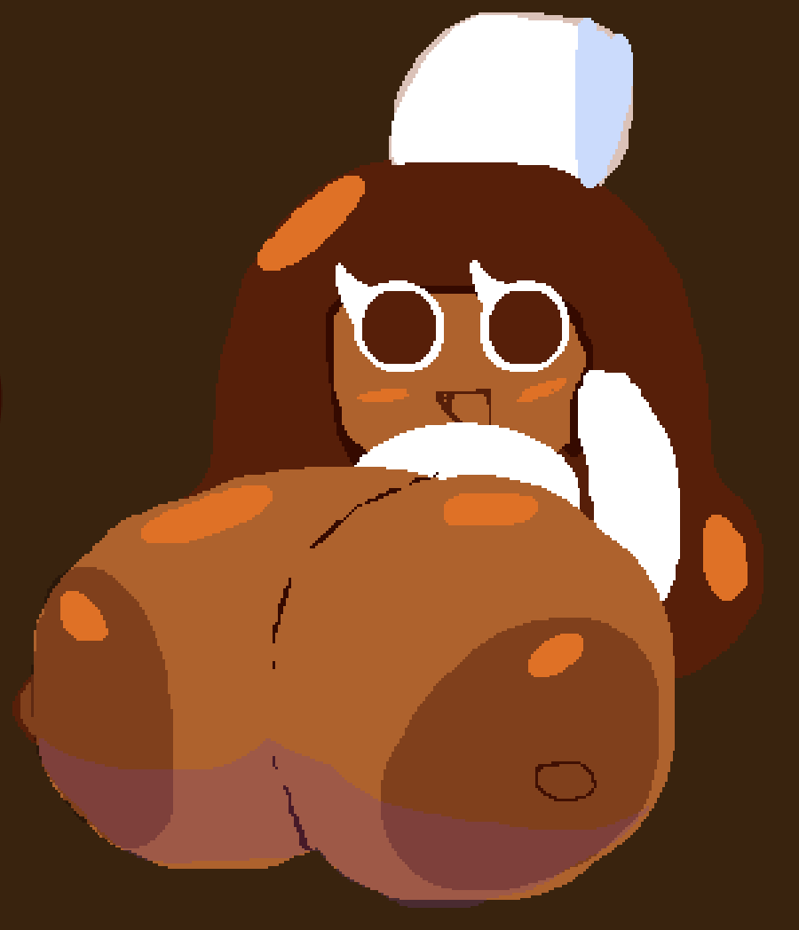 1female 1girls areola areolae big_breasts breast_focus breasts breasts brown_background brown_body brown_eyes brown_hair brown_skin cocoa_cookie cookie cookie_(cookie_run) cookie_run cookie_run_kingdom cookie_run_ovenbreak cubesmolly devsisters female female female_focus female_only large_areolae long_hair pixel_art simple_background smile tagme