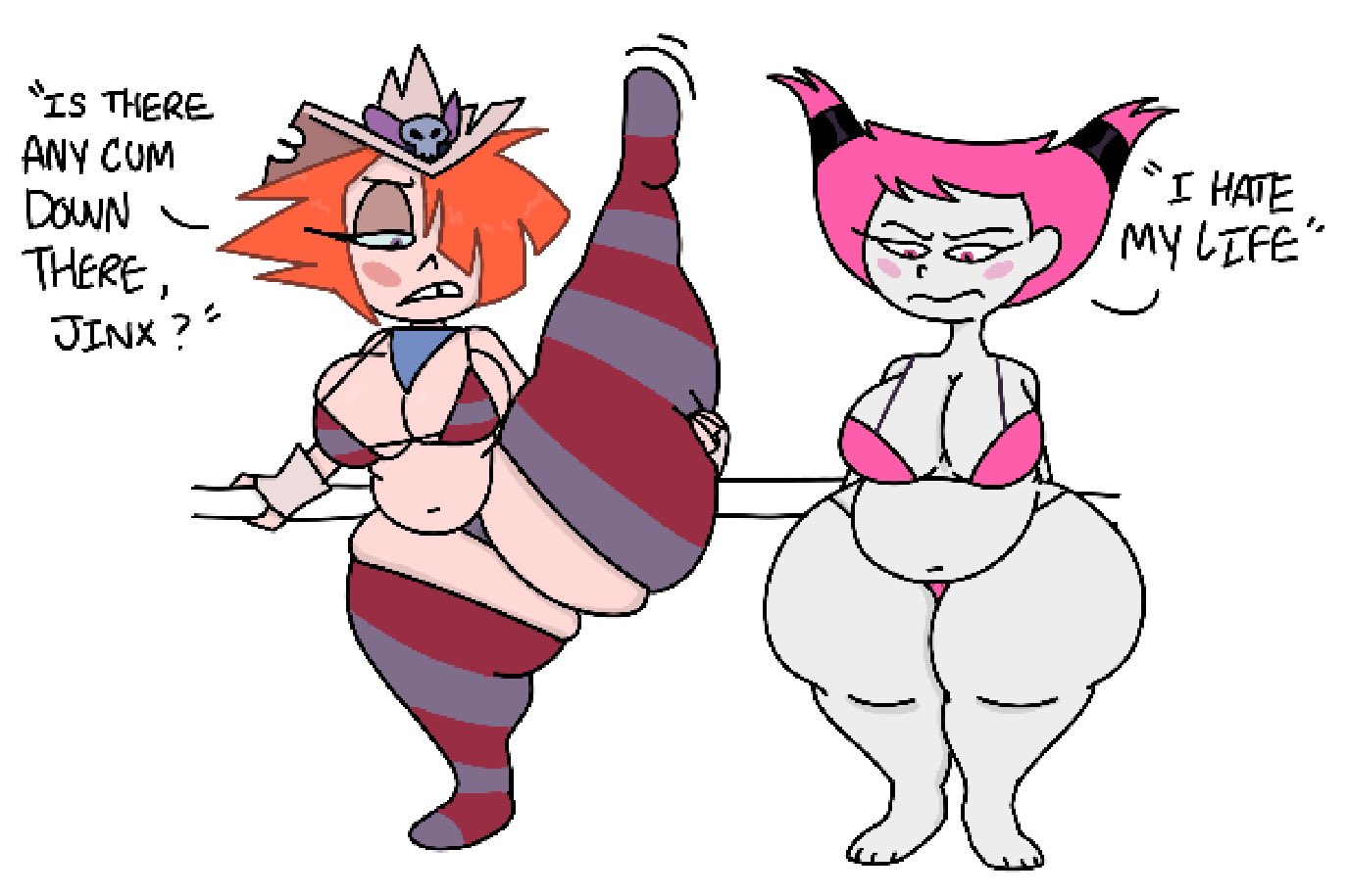 2girls, alternate breast size, ass, ballet bar, breasts, crossover, english text, fat, fat woman, female, female only, jinx (dc), large ass, large breasts, large butt, large thighs, leg raise, long gone gulch, multiple females, multiple girls, raising leg, rawhide, teen titans, teen titans (television series), teen titans go, text, theslashfive, thick ass, thick thighs