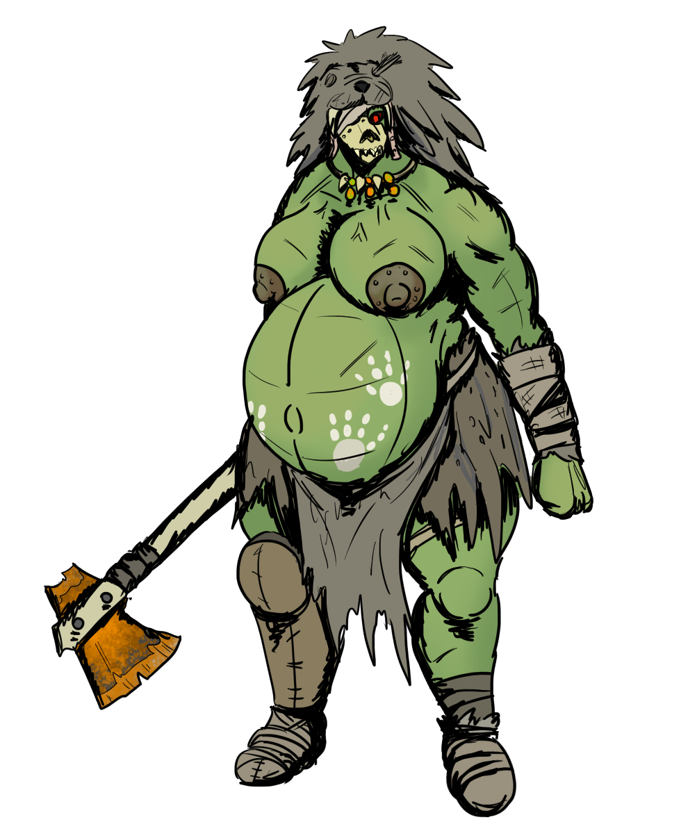 1girls belly big_belly big_breasts breasts female female_only green_skin humanoid monster_girl nipples orc orc_female outie_navel pregnant pregnant_female solo solo_female vwpologt