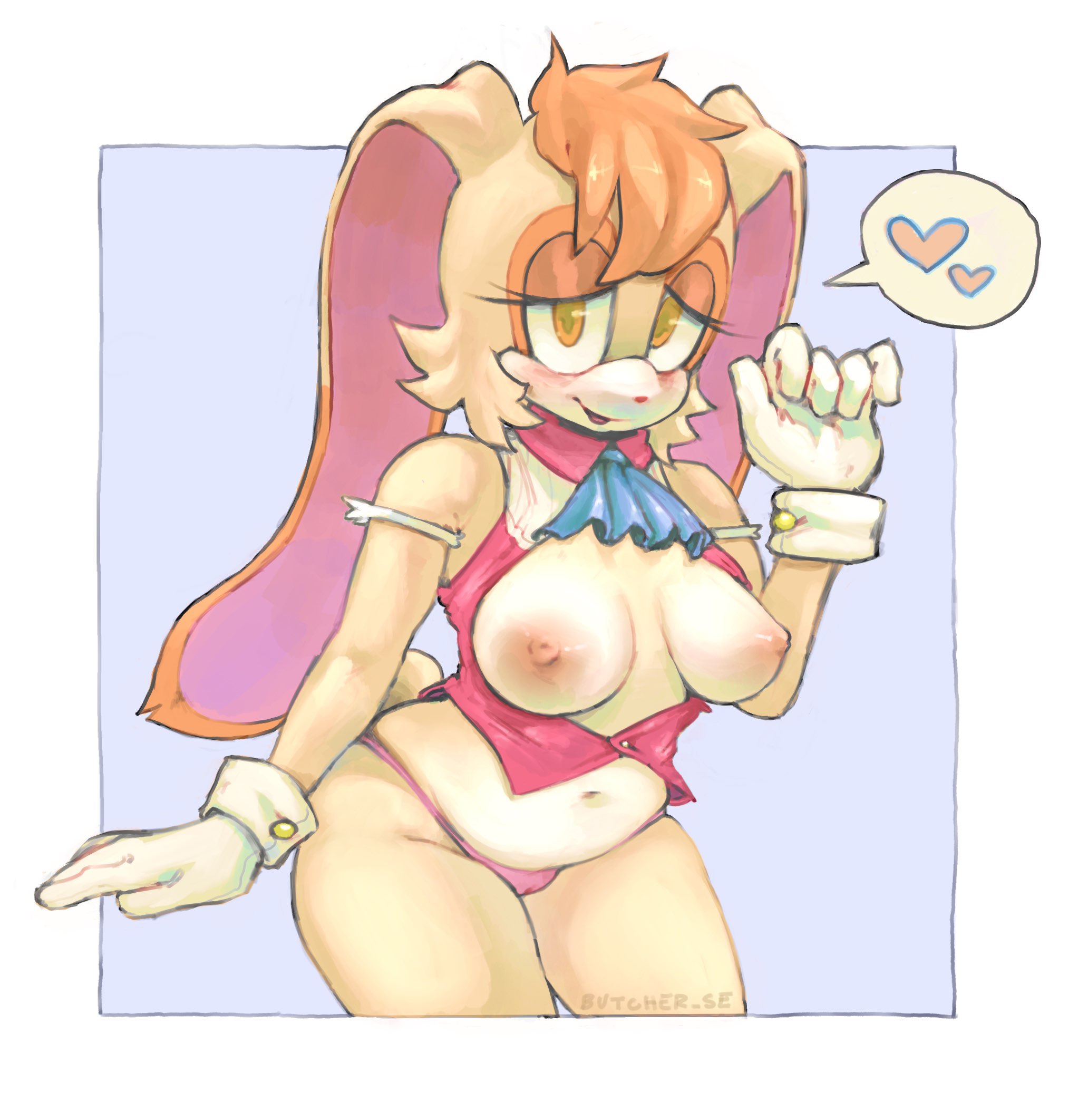 1girls, anthro, blush, breasts, butcher se, butcherse, clothing, curvy, female, furry, lagomorph, looking at viewer, mature female, medium breasts, milf, mobian (species), orange hair, panties, rabbit, smile, sonic (series), sonic the hedgehog (series), vanilla the rabbit