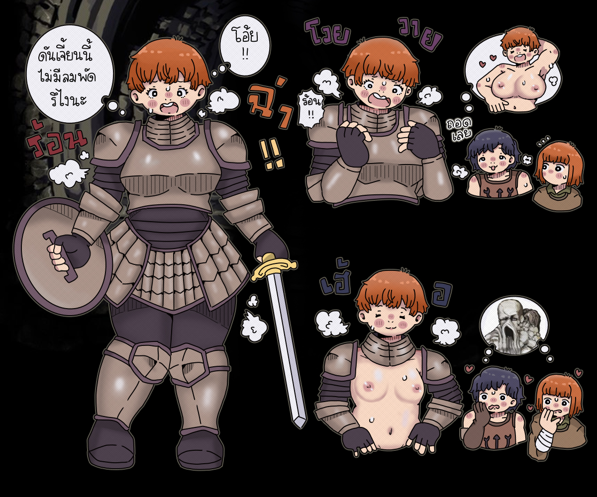 areolae, armor, blush, breasts, breasts outside, cahara, d'arce, fear and hunger, female, linseedchan, marriage (fear and hunger), nipples, shield, short hair, small breast, small breasts, sweat, sword, the girl (fear and hunger), very short hair