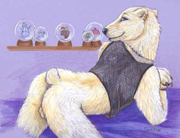 1boy anthro ass balls bear caribou male male_only necklace polar_bear sara_palmer snow_globe solo vest