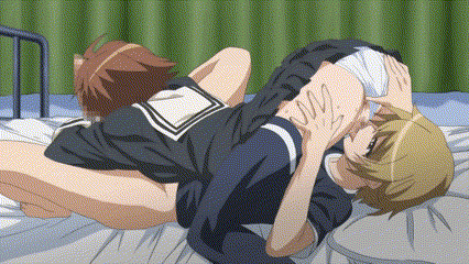 1boy 1girls 69 animated animated_gif ass ass_grab bed brother_and_sister chinatsu_(swing_out_sisters) cunnilingus female incest licking male miniskirt panties pixie_cut school_uniform screencap siblings swing_out_sisters twitching
