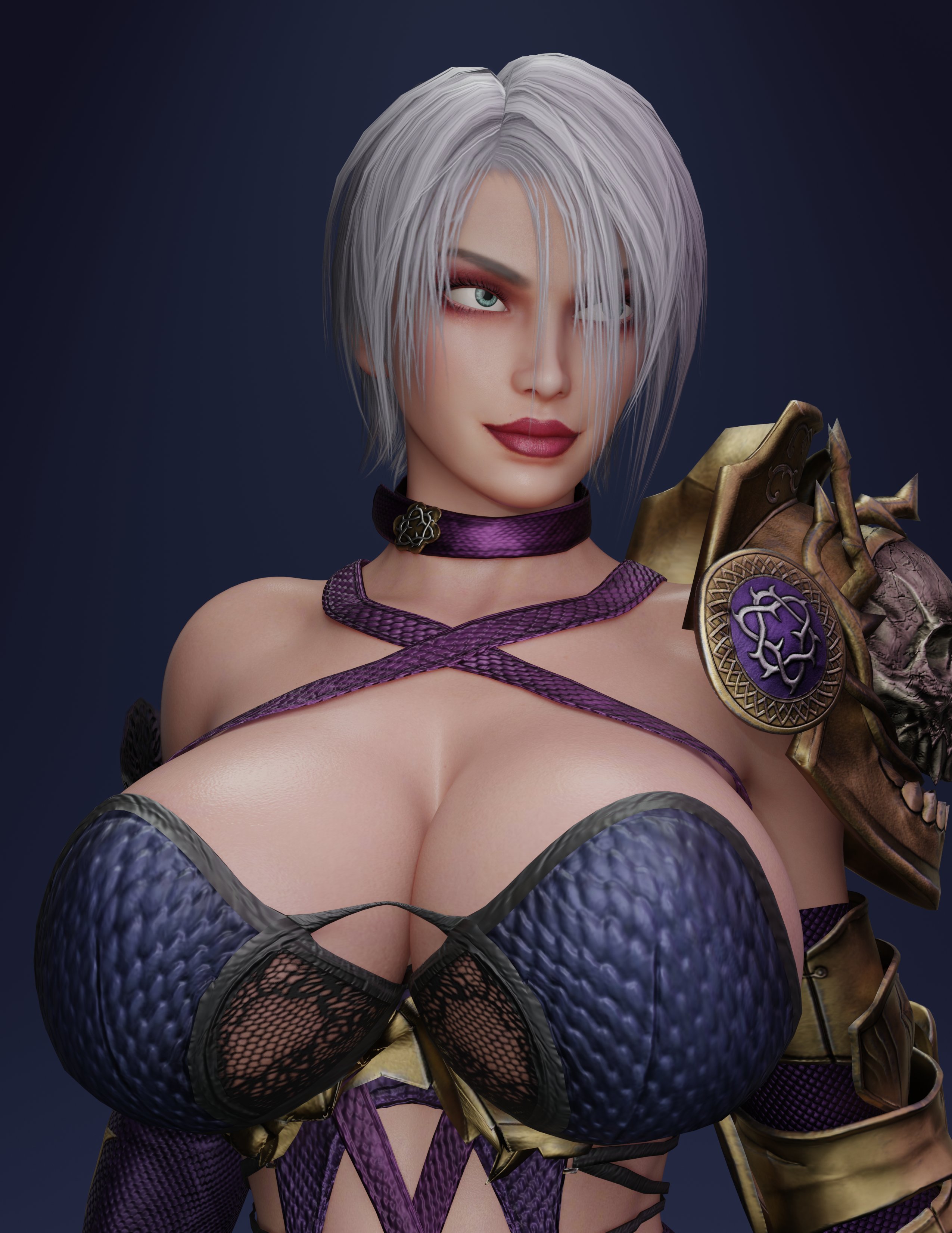 1girls, 3d, 3d model, ass, big ass, big breasts, big butt, breasts, busty, cpt-flapjack, female, female only, high heels, huge ass, huge breasts, huge butt, impossible clothes, isabella valentine, lieutenant flapjack, light skin, light-skinned female, lip, looking at viewer, looking back, make up, makeup, pale skin, pale-skinned female, phat ass, rear view, red lips, red lipstick, shiny breasts, shiny butt, shiny hair, shiny skin, short hair, sideboob, simple background, skimpy clothes, solo, solo female, soul calibur, thick thighs, tight clothes, tight clothing, white hair