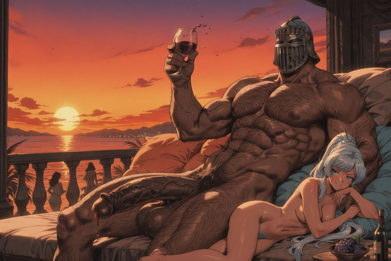 ai generated, balls, big balls, big penis, breasts, casual nudity, dark skin, dark-skinned male, detailed background, duo, erect penis, erection, exhibitionism, faceless male, female, hair, huge cock, interracial, male, male/female, muscular, muscular male, nipples, nude, penis, pepethunter, pubes, pussy, rwby, standing, straight, thick thighs, vein, veiny penis, weiss schnee, wine