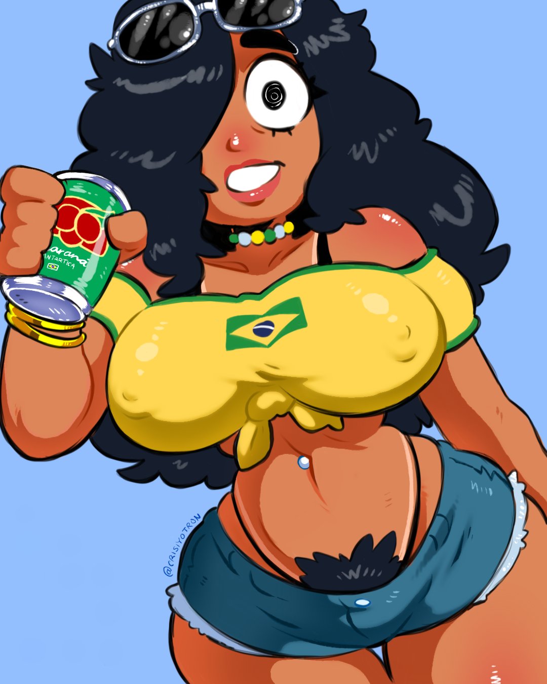 1girls, 2d, ass, big ass, big breasts, big butt, big thighs, big titties, black hair, brazilian female, brazilian sadako, breasts, brown skin, crisiyotron, curvaceous, curvaceous female, curvaceous figure, curvy, curvy figure, curvy hips, elcrisiyoo, female, female focus, female only, genderswap (itf), hair over one eye, hourglass figure, hourglass figured female, long hair, looking at viewer, pubic hair, ringu, rule 63, sadako yamamura, the ring, yamamura sadako, yellow shirt