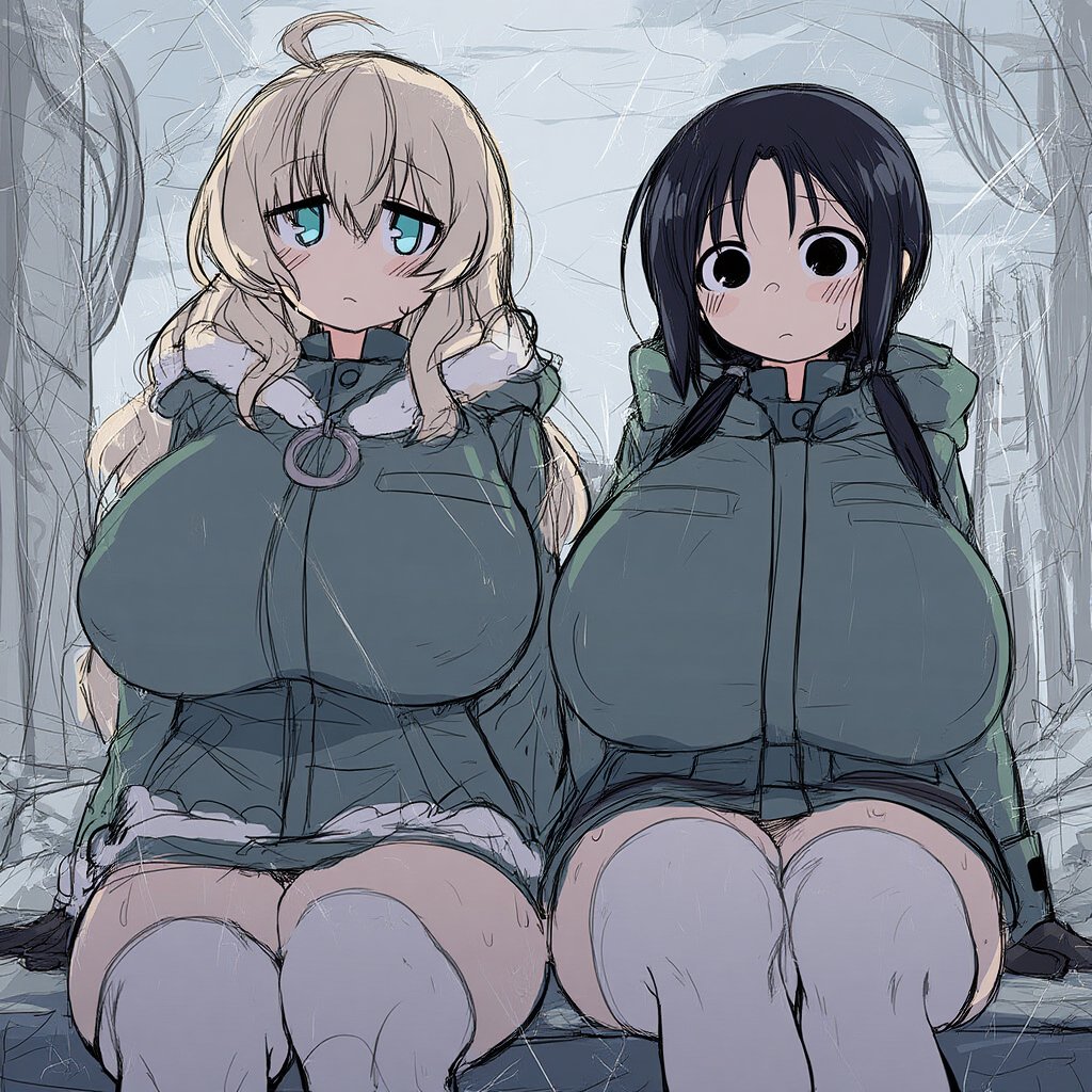 ai generated, ass, breasts, chito (shoujo shuumatsu ryokou), dr.jim, fat ass, female, huge breasts, shoujo shuumatsu ryokou, tagme, thick thighs, thighhighs, thighs, yuuri (shoujo shuumatsu ryokou)