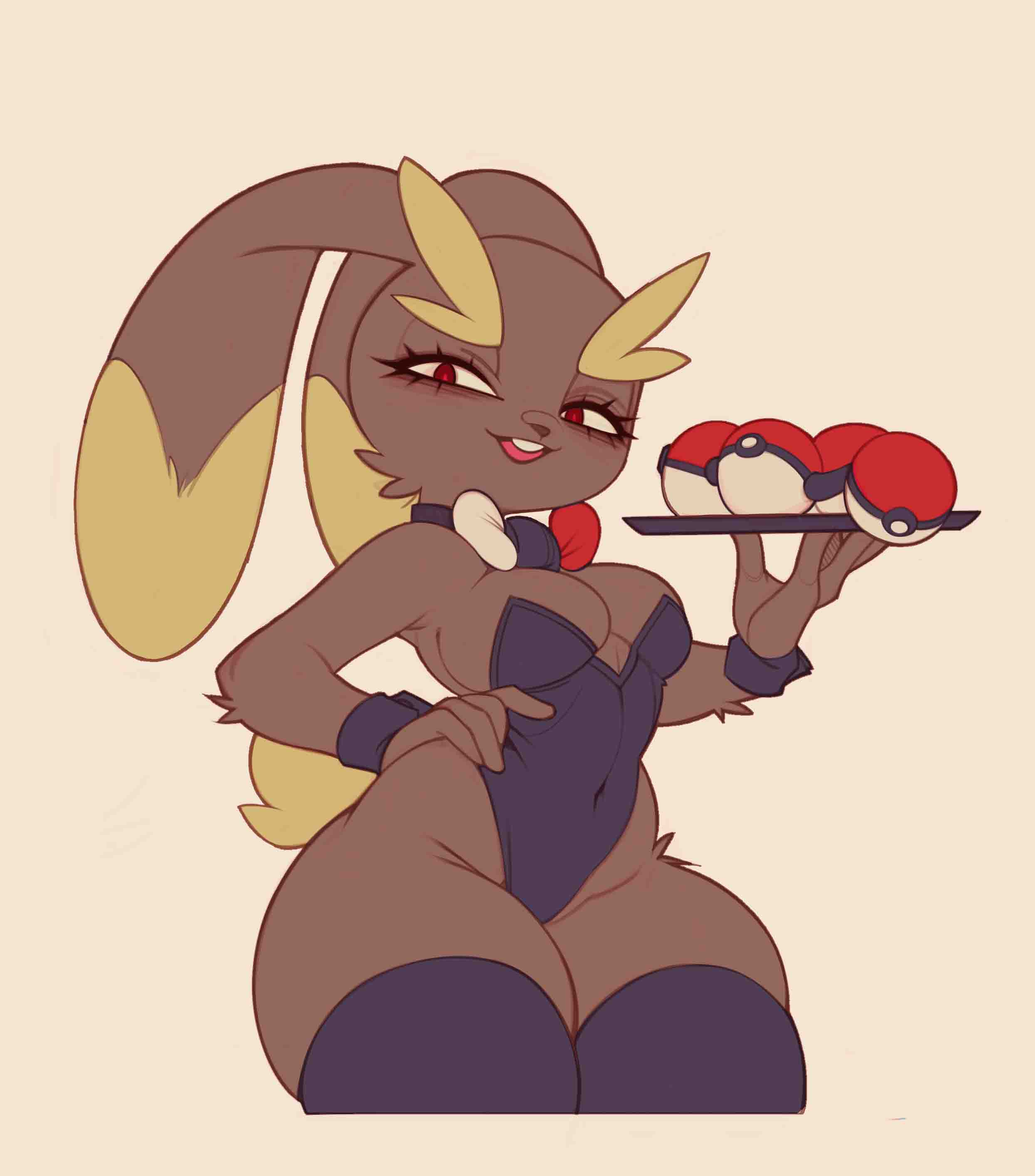 anal beads, bunny girl, bunnysuit, female, game freak, lopunny, platter, pokemon, sexy, troppart, waiter, wide hips, would