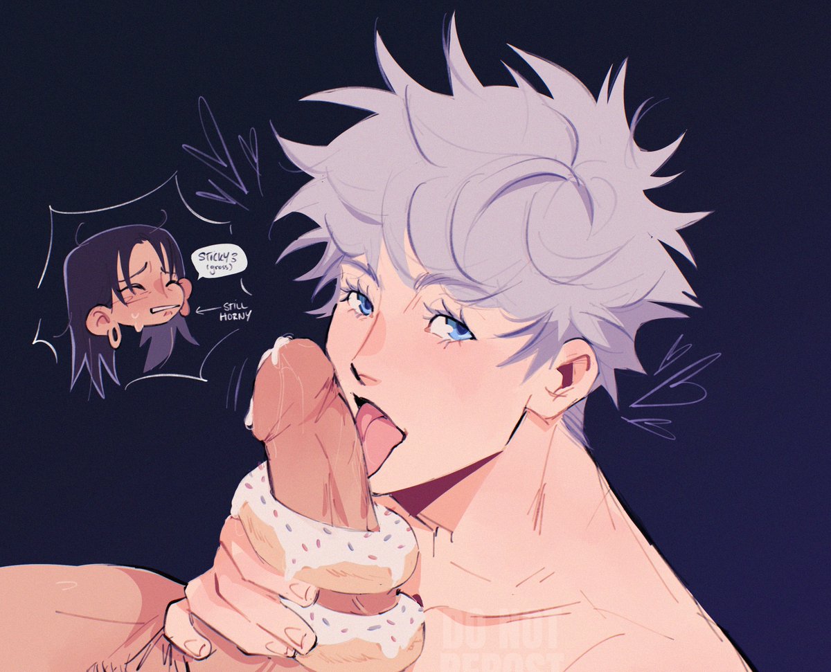 blowjob, donut, donut on penis, gay, jujutsu kaisen, male, penis, satoru gojo, suguru geto, yaoi
