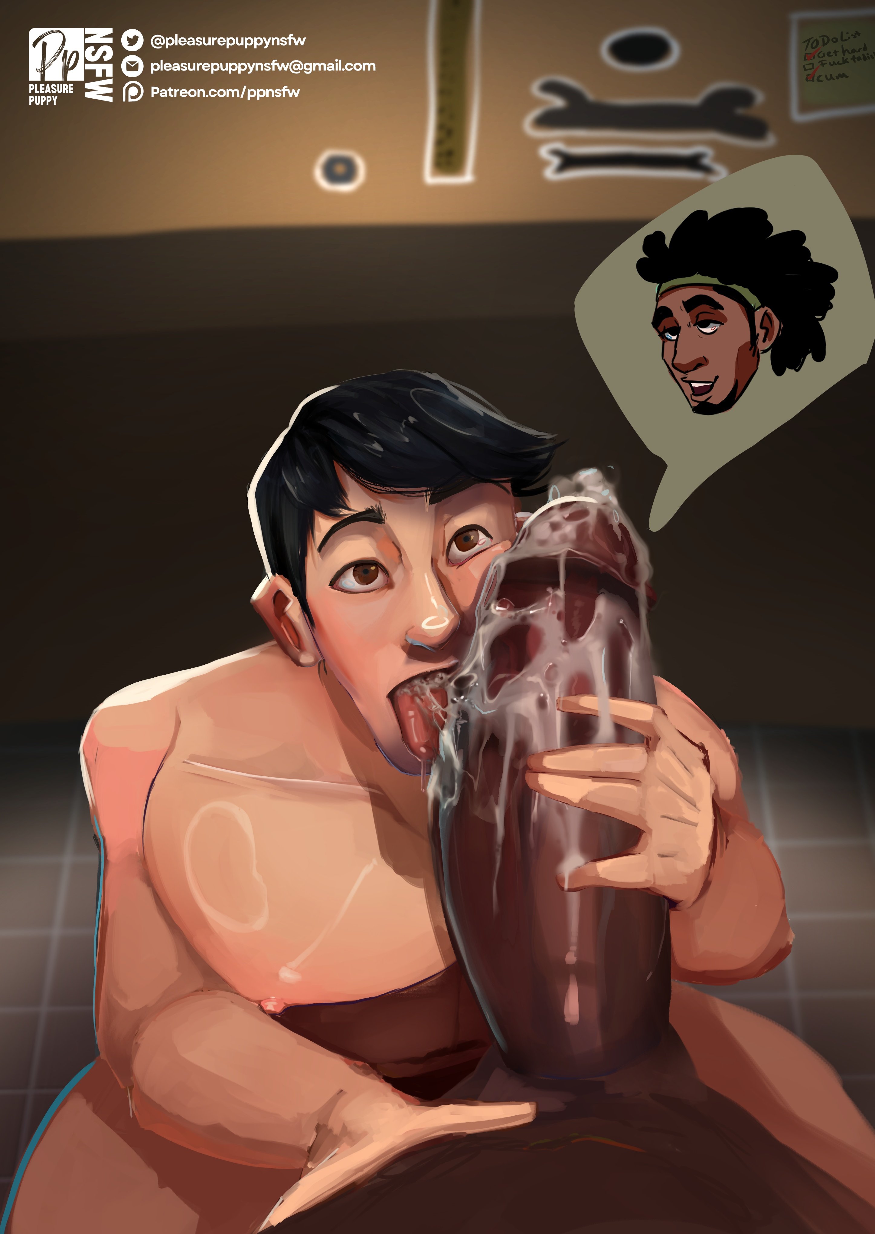 2boys, artist name, asian, asian male, big hero 6, blacked male, completely nude, cum, cum on penis, dark penis, dark skin, dark-skinned male, disney, english text, gay, grabbing penis, interracial, light skin, light-skinned male, male, male focus, male only, marvel, marvel comics, muscular, muscular male, naked, naked male, nipples, nude, nude male, pecs, pectorals, penis, penis on face, pleasurepuppynsfw, tadashi hamada, text, wasabi-no-ginger, yaoi